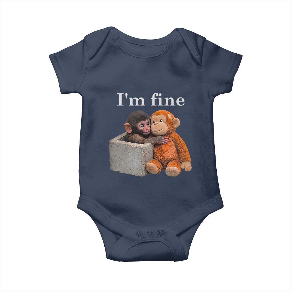 I’m Fine Viral Punch Monkey Meme Baby Onesie Cute Baby Monkey Hugging Plush Emotional Humor Gift