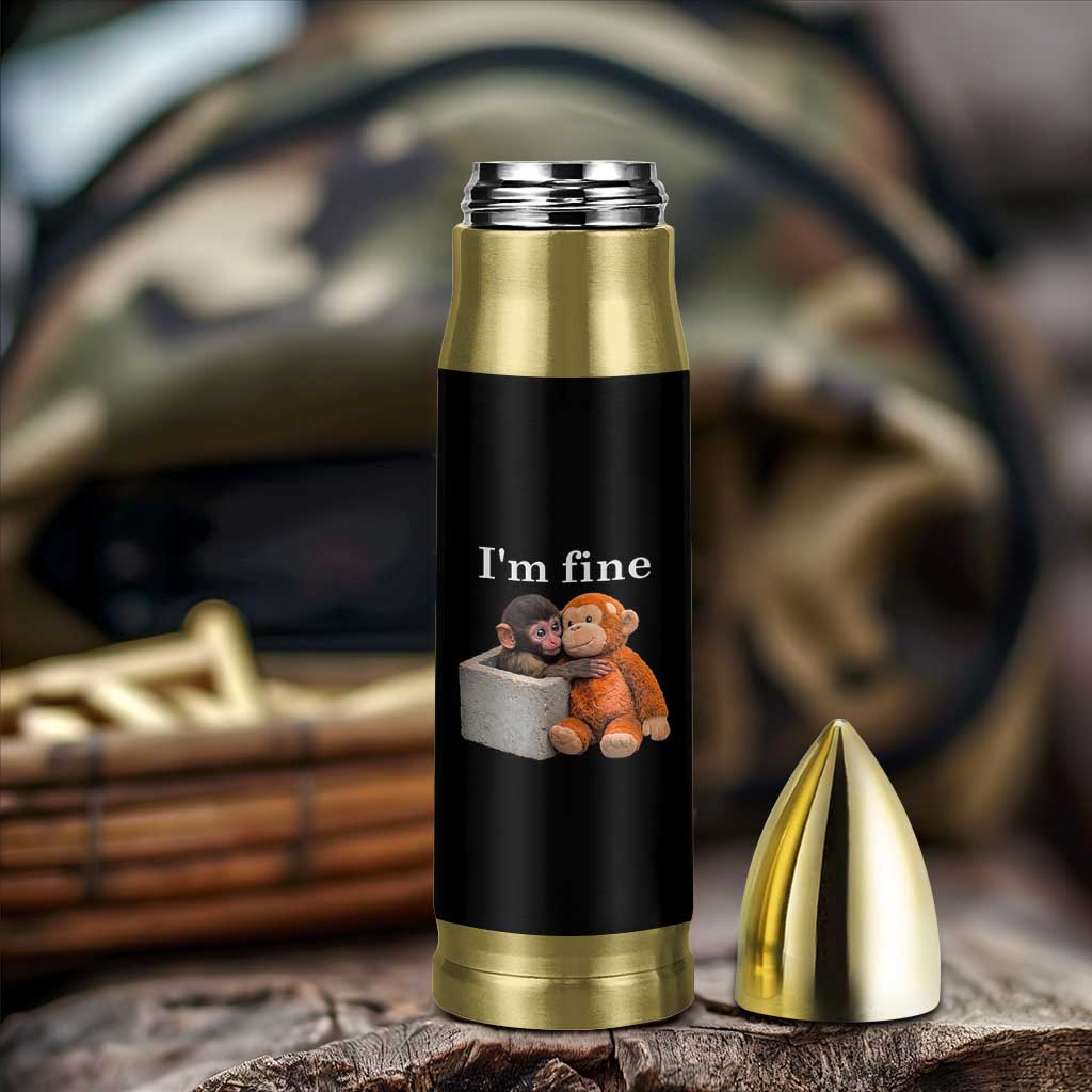I’m Fine Viral Punch Monkey Meme Bullet Tumbler Cute Baby Monkey Hugging Plush Emotional Humor Gift