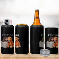 I’m Fine Viral Punch Monkey Meme 4 in 1 Can Cooler Tumbler Cute Baby Monkey Hugging Plush Emotional Humor Gift