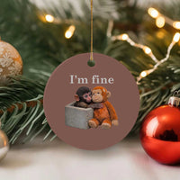 I’m Fine Viral Punch Monkey Meme Ceramic Ornament Cute Baby Monkey Hugging Plush Emotional Humor Gift