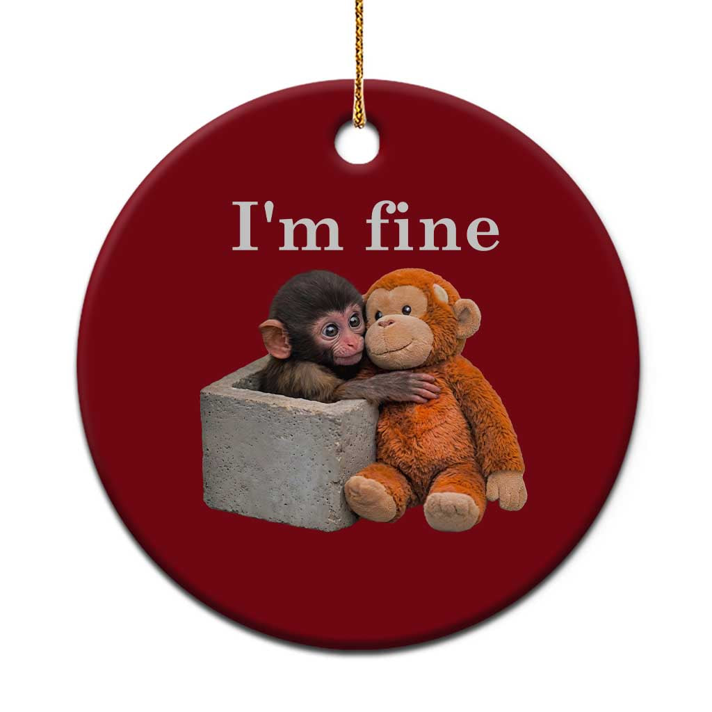 I’m Fine Viral Punch Monkey Meme Ceramic Ornament Cute Baby Monkey Hugging Plush Emotional Humor Gift
