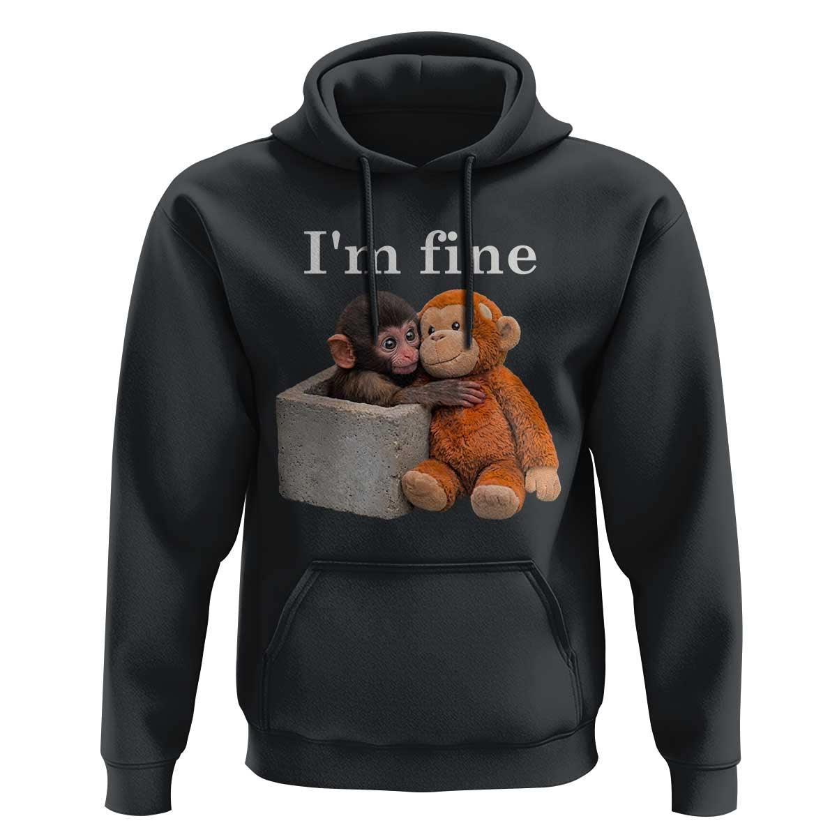 I’m Fine Viral Punch Monkey Meme Hoodie Cute Baby Monkey Hugging Plush Emotional Humor Gift