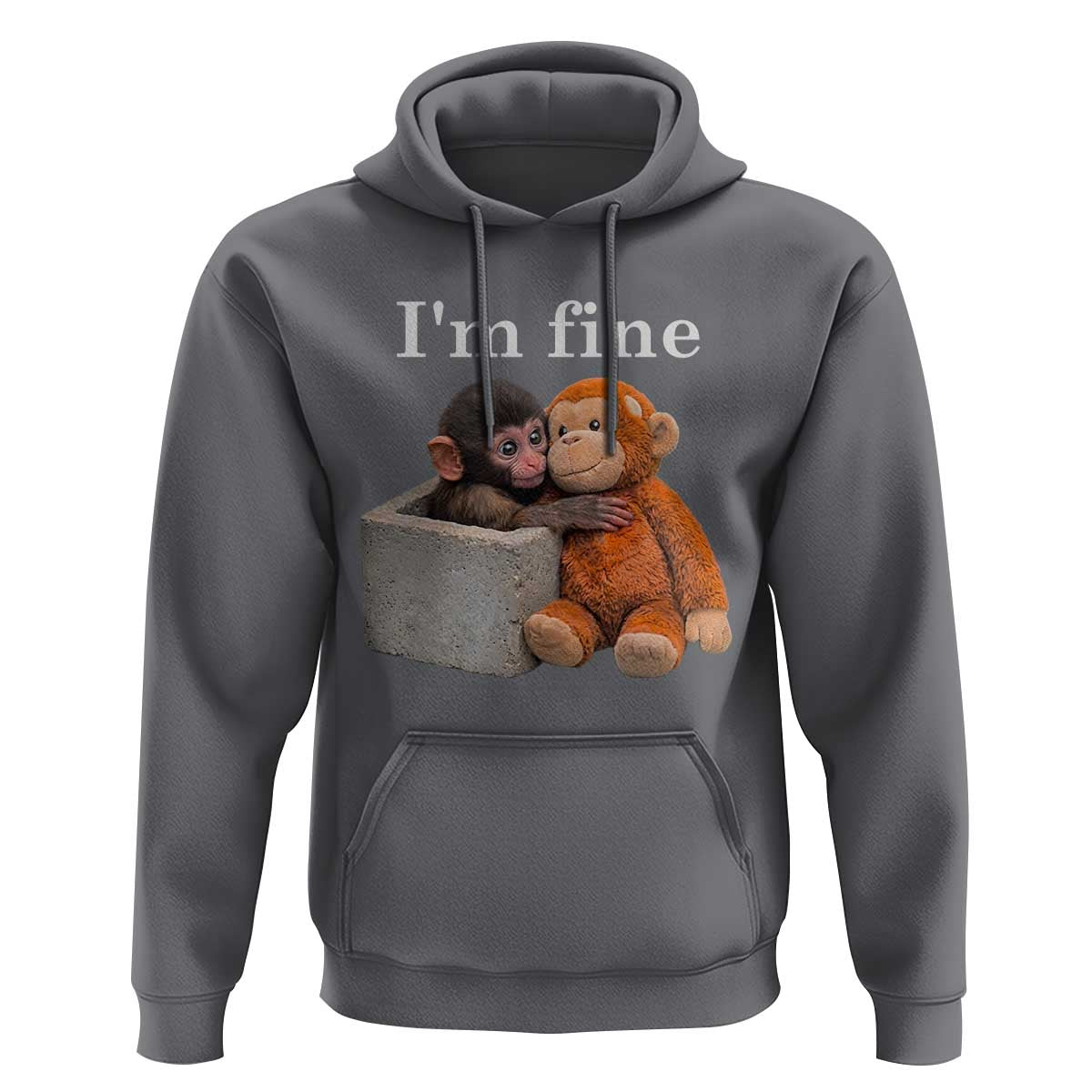 I’m Fine Viral Punch Monkey Meme Hoodie Cute Baby Monkey Hugging Plush Emotional Humor Gift