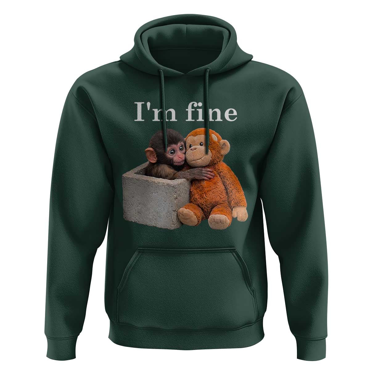 I’m Fine Viral Punch Monkey Meme Hoodie Cute Baby Monkey Hugging Plush Emotional Humor Gift