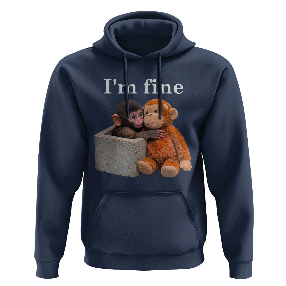 I’m Fine Viral Punch Monkey Meme Hoodie Cute Baby Monkey Hugging Plush Emotional Humor Gift