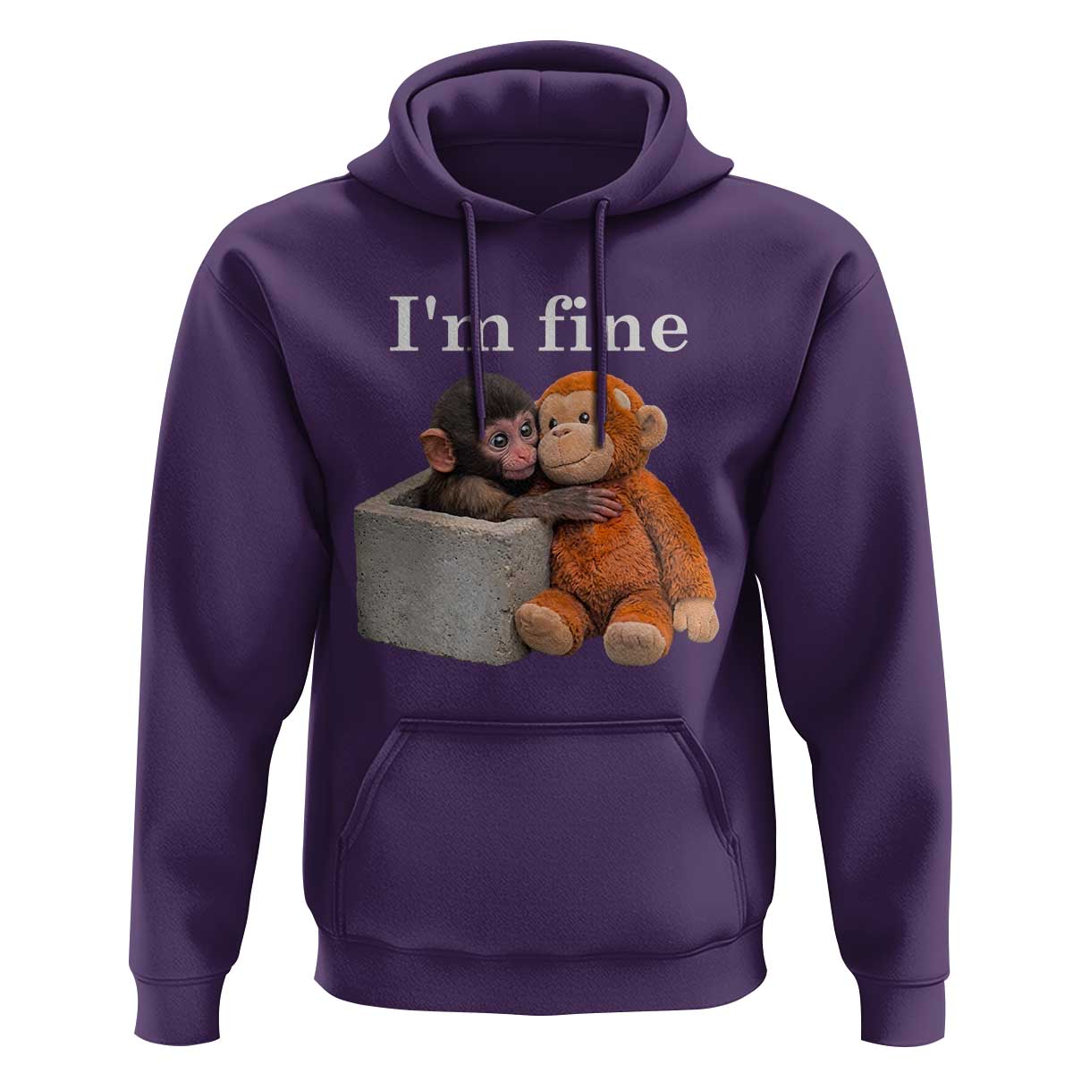 I’m Fine Viral Punch Monkey Meme Hoodie Cute Baby Monkey Hugging Plush Emotional Humor Gift