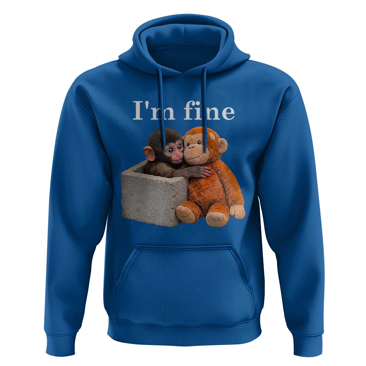I’m Fine Viral Punch Monkey Meme Hoodie Cute Baby Monkey Hugging Plush Emotional Humor Gift