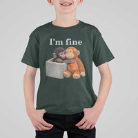 I’m Fine Viral Punch Monkey Meme T Shirt For Kid Cute Baby Monkey Hugging Plush Emotional Humor Gift