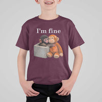 I’m Fine Viral Punch Monkey Meme T Shirt For Kid Cute Baby Monkey Hugging Plush Emotional Humor Gift
