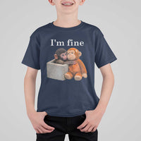 I’m Fine Viral Punch Monkey Meme T Shirt For Kid Cute Baby Monkey Hugging Plush Emotional Humor Gift