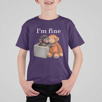 I’m Fine Viral Punch Monkey Meme T Shirt For Kid Cute Baby Monkey Hugging Plush Emotional Humor Gift