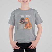 I’m Fine Viral Punch Monkey Meme T Shirt For Kid Cute Baby Monkey Hugging Plush Emotional Humor Gift