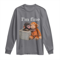 I’m Fine Viral Punch Monkey Meme Long Sleeve Shirt Cute Baby Monkey Hugging Plush Emotional Humor Gift
