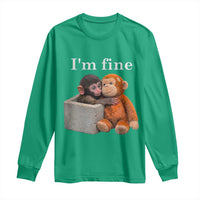 I’m Fine Viral Punch Monkey Meme Long Sleeve Shirt Cute Baby Monkey Hugging Plush Emotional Humor Gift