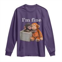 I’m Fine Viral Punch Monkey Meme Long Sleeve Shirt Cute Baby Monkey Hugging Plush Emotional Humor Gift