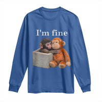 I’m Fine Viral Punch Monkey Meme Long Sleeve Shirt Cute Baby Monkey Hugging Plush Emotional Humor Gift