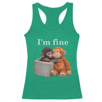 I’m Fine Viral Punch Monkey Meme Racerback Tank Top Cute Baby Monkey Hugging Plush Emotional Humor Gift