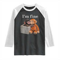 I’m Fine Viral Punch Monkey Meme Raglan Shirt Cute Baby Monkey Hugging Plush Emotional Humor Gift