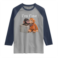 I’m Fine Viral Punch Monkey Meme Raglan Shirt Cute Baby Monkey Hugging Plush Emotional Humor Gift