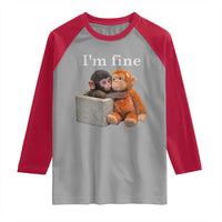 I’m Fine Viral Punch Monkey Meme Raglan Shirt Cute Baby Monkey Hugging Plush Emotional Humor Gift
