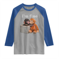 I’m Fine Viral Punch Monkey Meme Raglan Shirt Cute Baby Monkey Hugging Plush Emotional Humor Gift