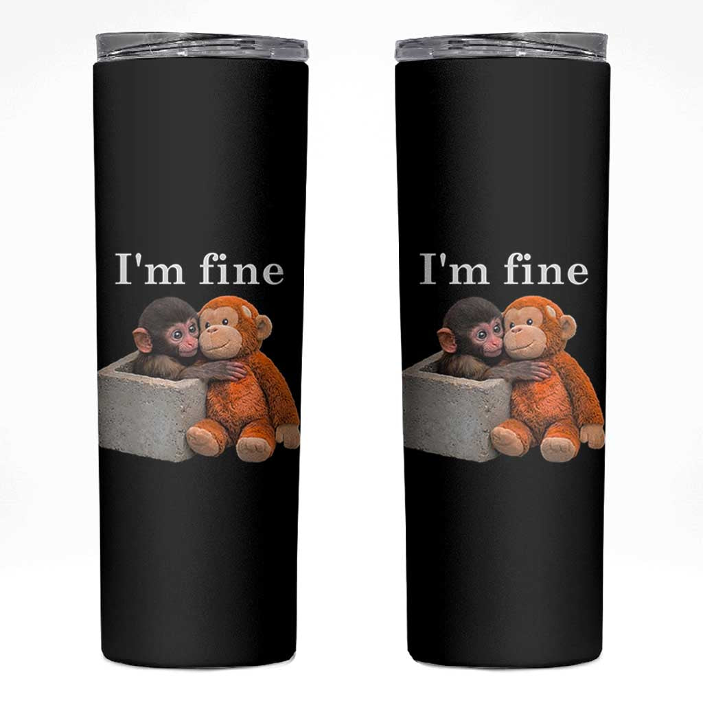 I’m Fine Viral Punch Monkey Meme Skinny Tumbler Cute Baby Monkey Hugging Plush Emotional Humor Gift