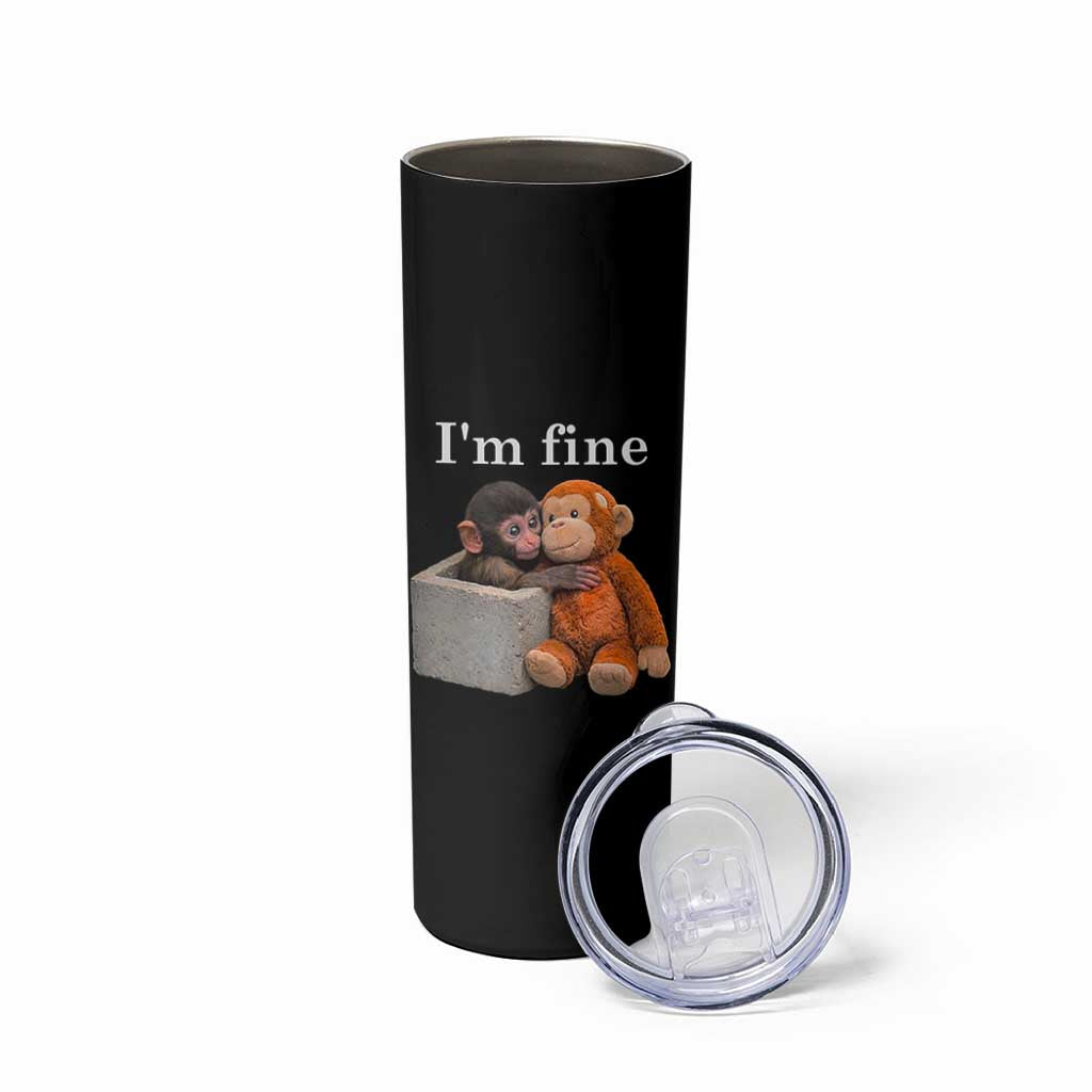 I’m Fine Viral Punch Monkey Meme Skinny Tumbler Cute Baby Monkey Hugging Plush Emotional Humor Gift