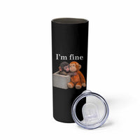I’m Fine Viral Punch Monkey Meme Skinny Tumbler Cute Baby Monkey Hugging Plush Emotional Humor Gift