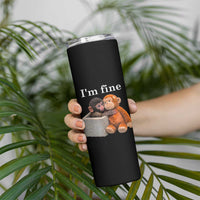 I’m Fine Viral Punch Monkey Meme Skinny Tumbler Cute Baby Monkey Hugging Plush Emotional Humor Gift