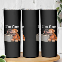 I’m Fine Viral Punch Monkey Meme Skinny Tumbler Cute Baby Monkey Hugging Plush Emotional Humor Gift