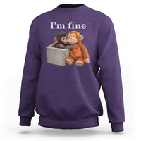 I’m Fine Viral Punch Monkey Meme Sweatshirt Cute Baby Monkey Hugging Plush Emotional Humor Gift