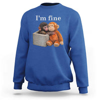 I’m Fine Viral Punch Monkey Meme Sweatshirt Cute Baby Monkey Hugging Plush Emotional Humor Gift