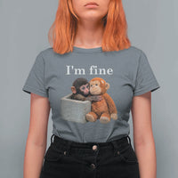 I’m Fine Viral Punch Monkey Meme T Shirt For Women Cute Baby Monkey Hugging Plush Emotional Humor Gift
