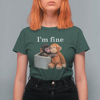 I’m Fine Viral Punch Monkey Meme T Shirt For Women Cute Baby Monkey Hugging Plush Emotional Humor Gift