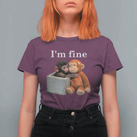 I’m Fine Viral Punch Monkey Meme T Shirt For Women Cute Baby Monkey Hugging Plush Emotional Humor Gift