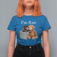I’m Fine Viral Punch Monkey Meme T Shirt For Women Cute Baby Monkey Hugging Plush Emotional Humor Gift