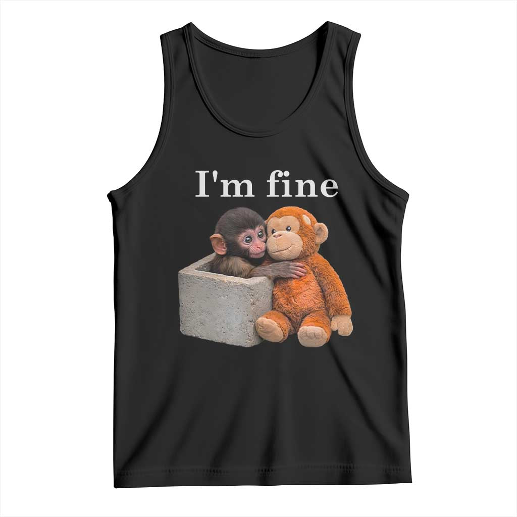 I’m Fine Viral Punch Monkey Meme Tank Top Cute Baby Monkey Hugging Plush Emotional Humor Gift