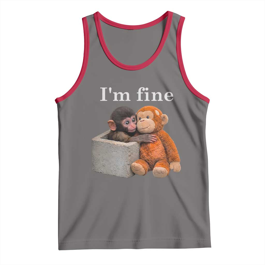 I’m Fine Viral Punch Monkey Meme Tank Top Cute Baby Monkey Hugging Plush Emotional Humor Gift