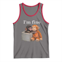 I’m Fine Viral Punch Monkey Meme Tank Top Cute Baby Monkey Hugging Plush Emotional Humor Gift