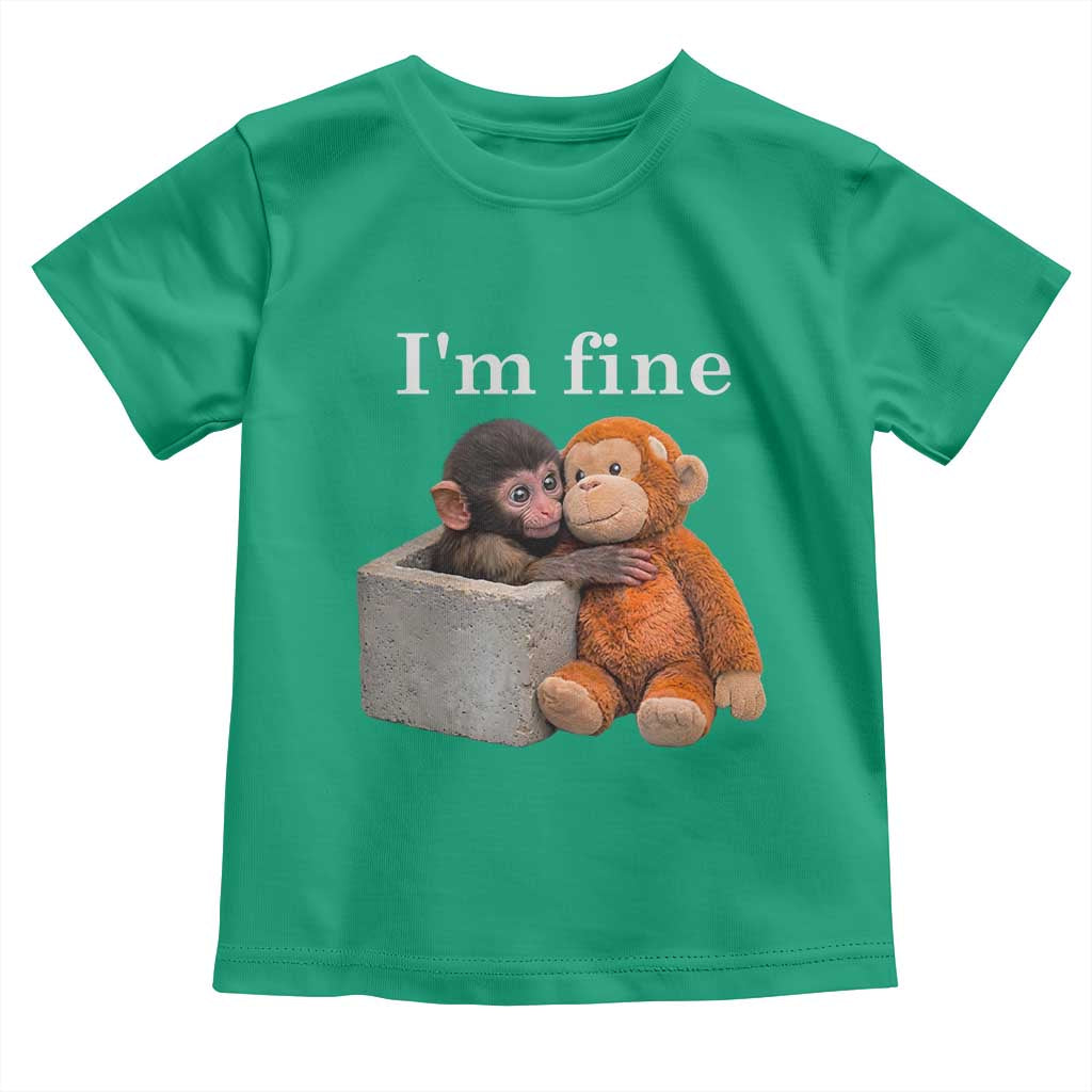 I’m Fine Viral Punch Monkey Meme Toddler T Shirt Cute Baby Monkey Hugging Plush Emotional Humor Gift