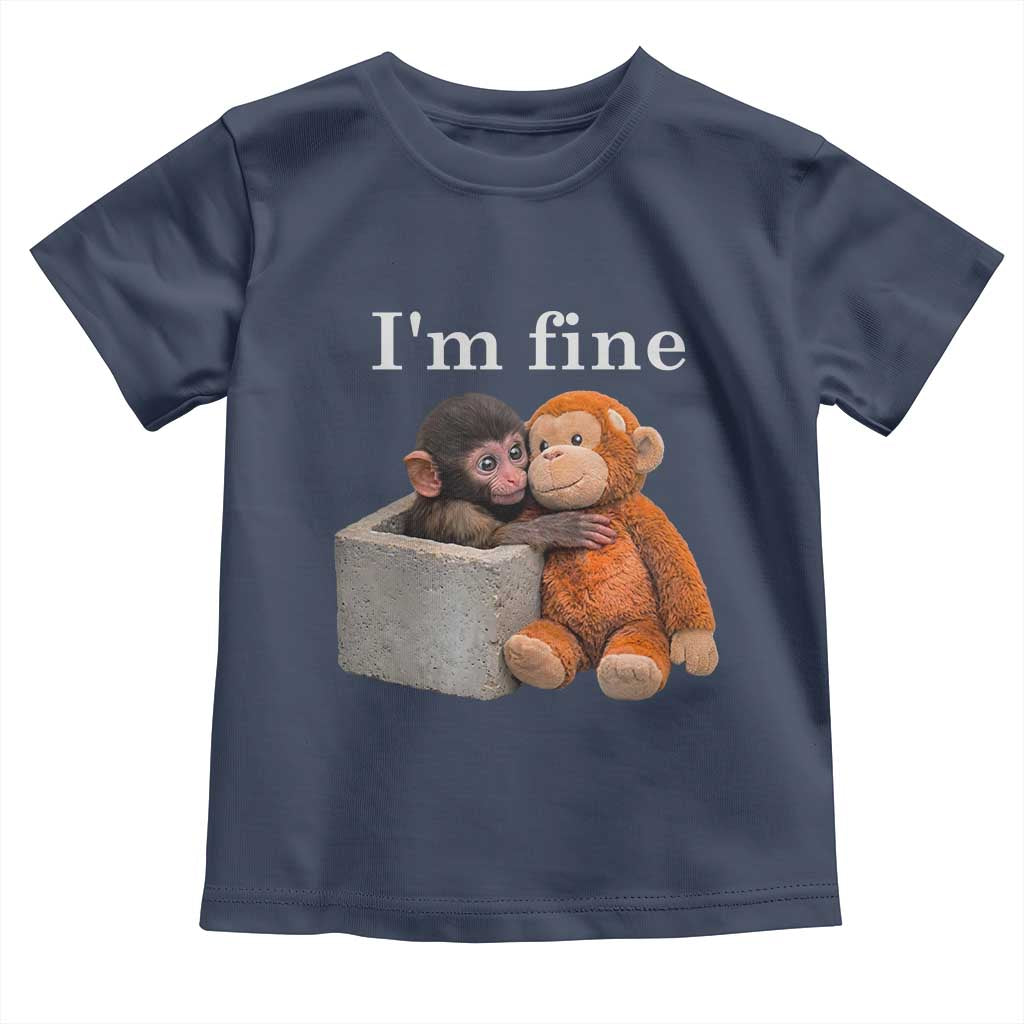 I’m Fine Viral Punch Monkey Meme Toddler T Shirt Cute Baby Monkey Hugging Plush Emotional Humor Gift