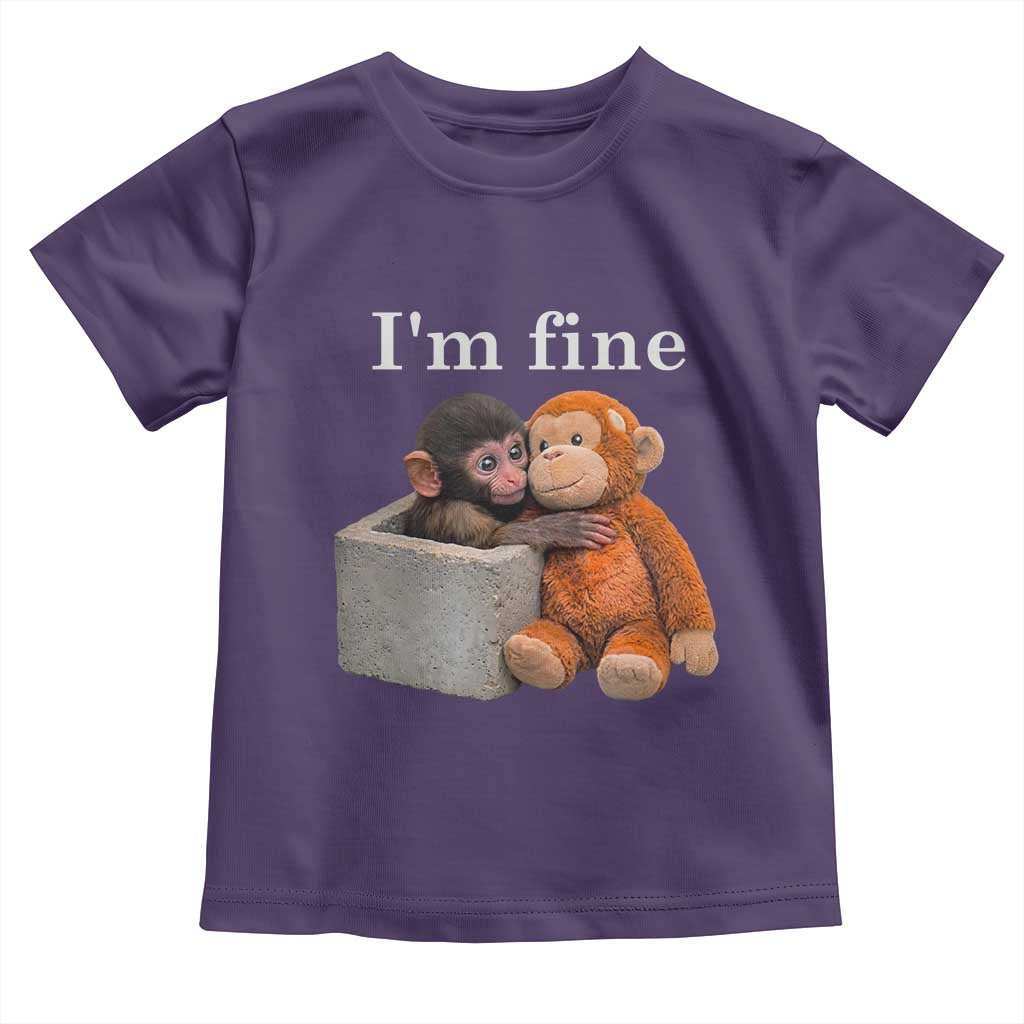 I’m Fine Viral Punch Monkey Meme Toddler T Shirt Cute Baby Monkey Hugging Plush Emotional Humor Gift