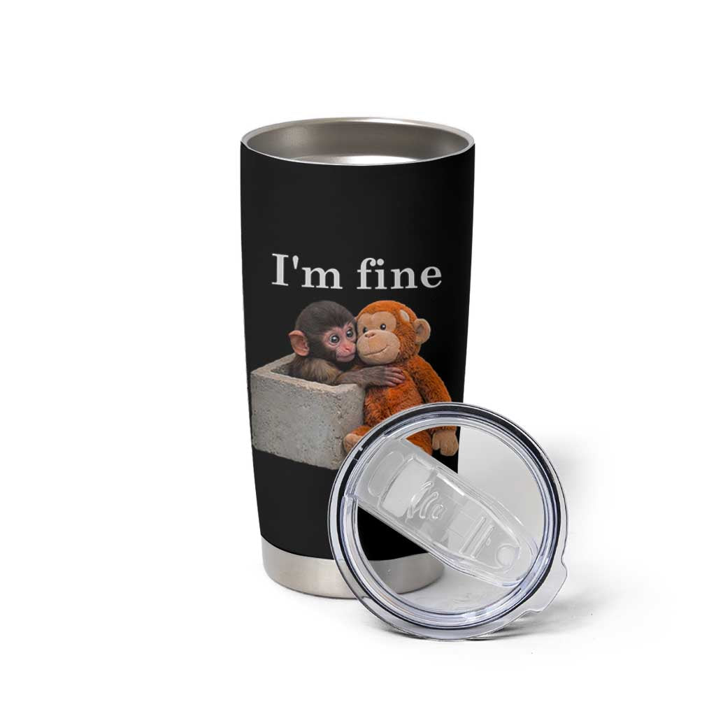 I’m Fine Viral Punch Monkey Meme Tumbler Cup Cute Baby Monkey Hugging Plush Emotional Humor Gift