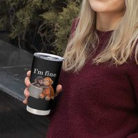 I’m Fine Viral Punch Monkey Meme Tumbler Cup Cute Baby Monkey Hugging Plush Emotional Humor Gift