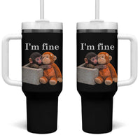 I’m Fine Viral Punch Monkey Meme Tumbler With Handle Cute Baby Monkey Hugging Plush Emotional Humor Gift