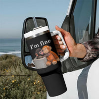 I’m Fine Viral Punch Monkey Meme Tumbler With Handle Cute Baby Monkey Hugging Plush Emotional Humor Gift