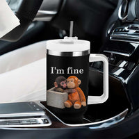 I’m Fine Viral Punch Monkey Meme Tumbler With Handle Cute Baby Monkey Hugging Plush Emotional Humor Gift