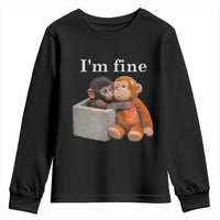 I’m Fine Viral Punch Monkey Meme Youth Sweatshirt Cute Baby Monkey Hugging Plush Emotional Humor Gift