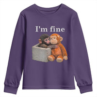 I’m Fine Viral Punch Monkey Meme Youth Sweatshirt Cute Baby Monkey Hugging Plush Emotional Humor Gift
