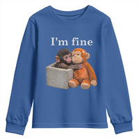 I’m Fine Viral Punch Monkey Meme Youth Sweatshirt Cute Baby Monkey Hugging Plush Emotional Humor Gift